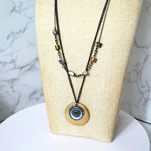 MIXED METALS Layered Costume Jewelry Necklace - Picture 1 of 7